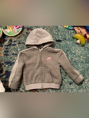Nike Kids Gray Hoodie with Pink Swoosh